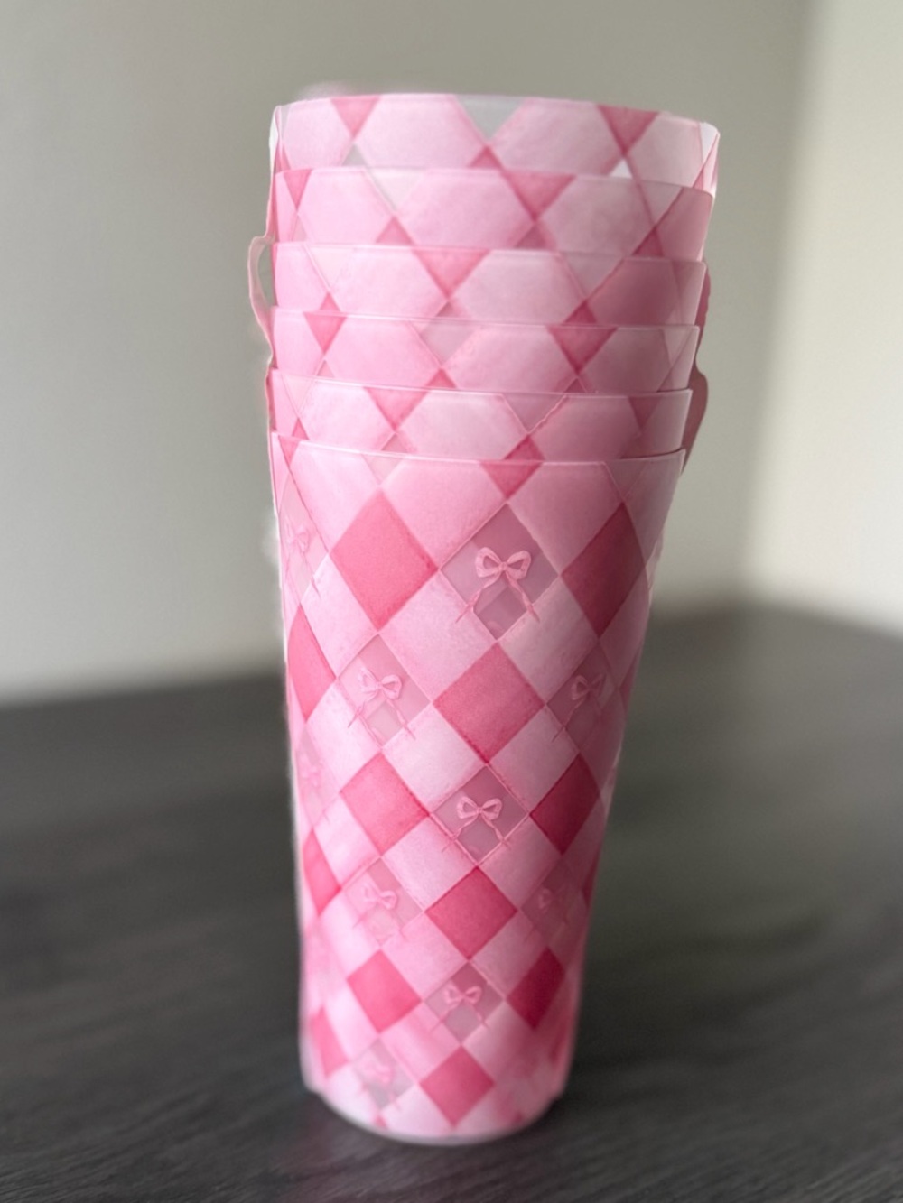 Set of 6 pink Bow Coquette checkers girly summer  tumbler cup 24 oz  Soho Loft